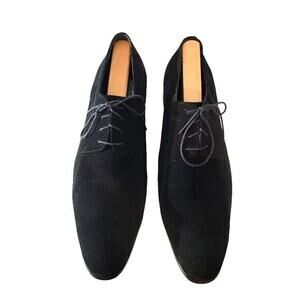 Carrucci Suede Oxfords Dress Shoes Lace Up Black - Italian Made - Size 8.5